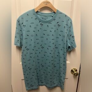 Lucky Brand Mens Venice Burnout T Shirt, Beach Pattern, Light Blue, Size Medium